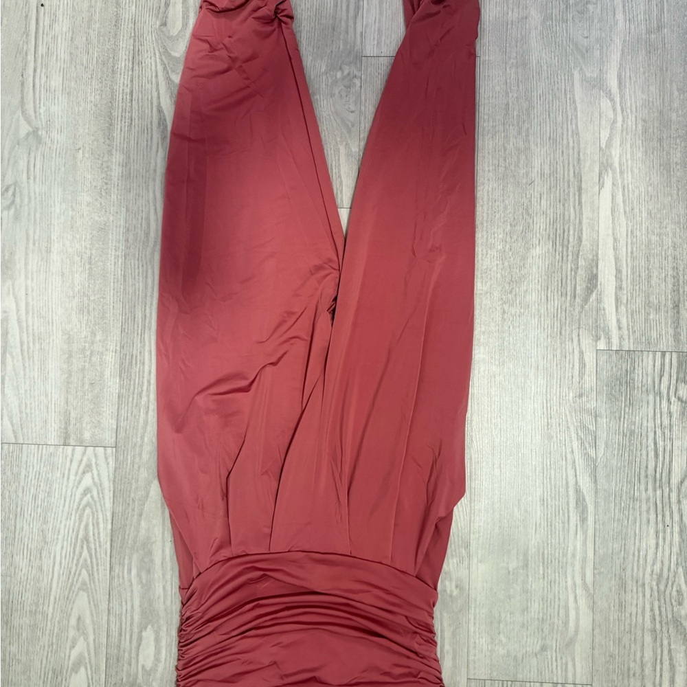 Heart Hips Strapless Ruched Jumpsuit in Dusty Rose - Picture 2 of 7